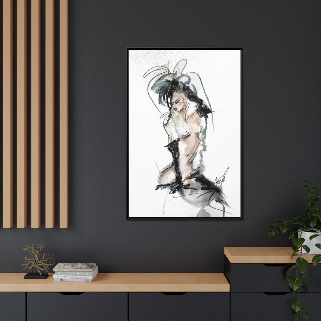 Woman in Black Gloves | Framed Nude Figure Sketch