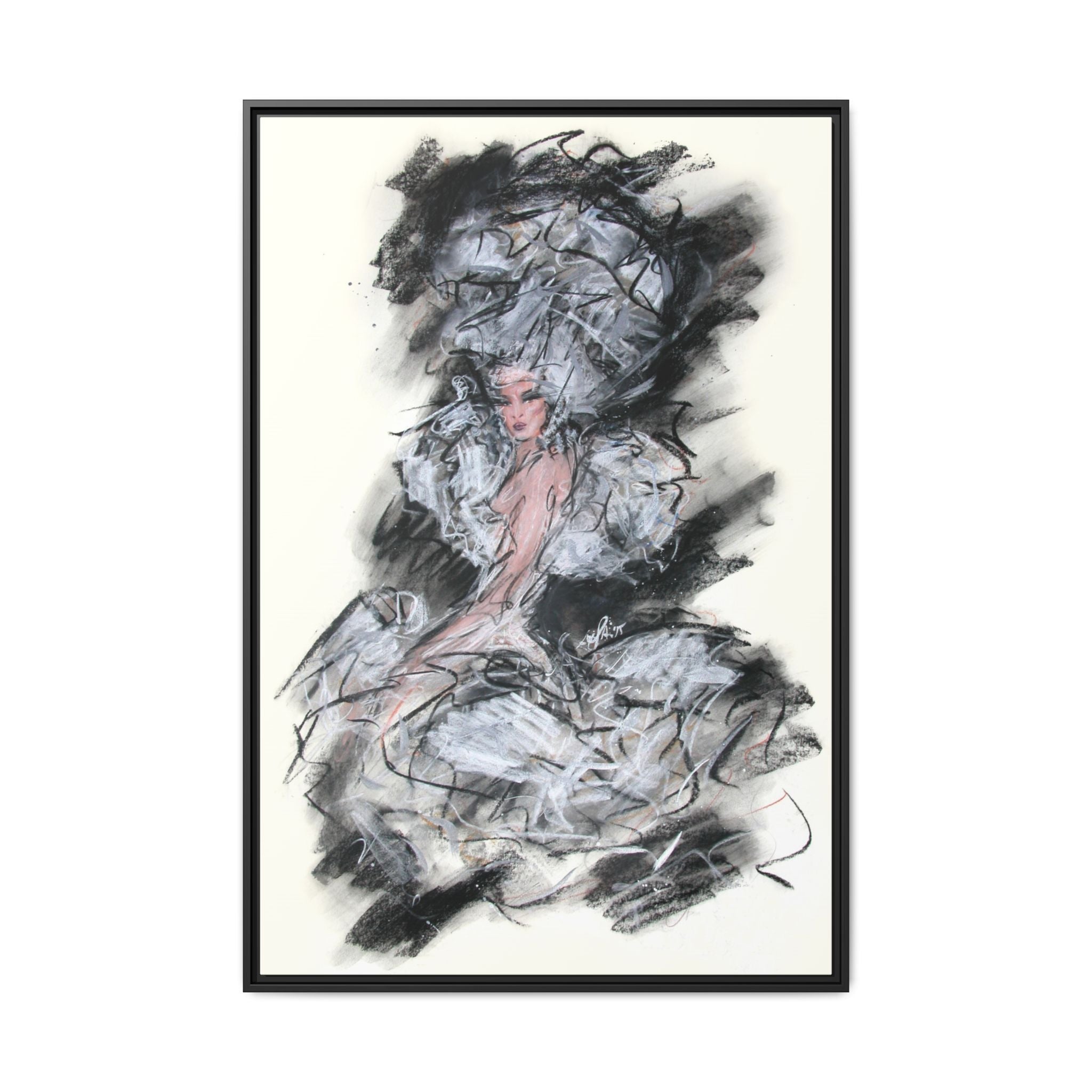 Framed Matte Canvas Art - Fashion Sketch Ballerina Illustration