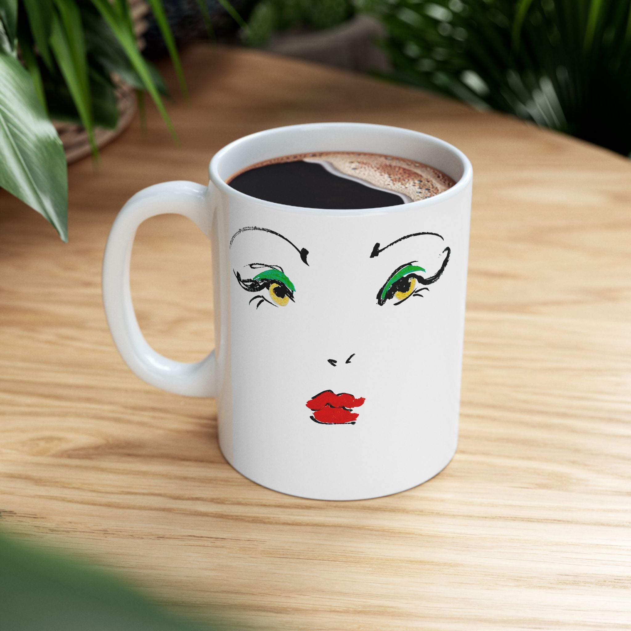Eye & Lips Minimalist Ceramic Mug — Artistic Face Line Drawing Coffee Cup (11oz/15oz)