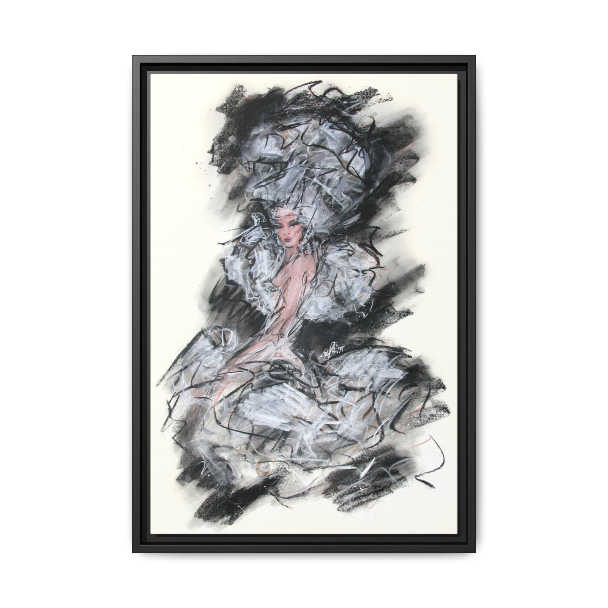 Framed Matte Canvas Art - Fashion Sketch Ballerina Illustration