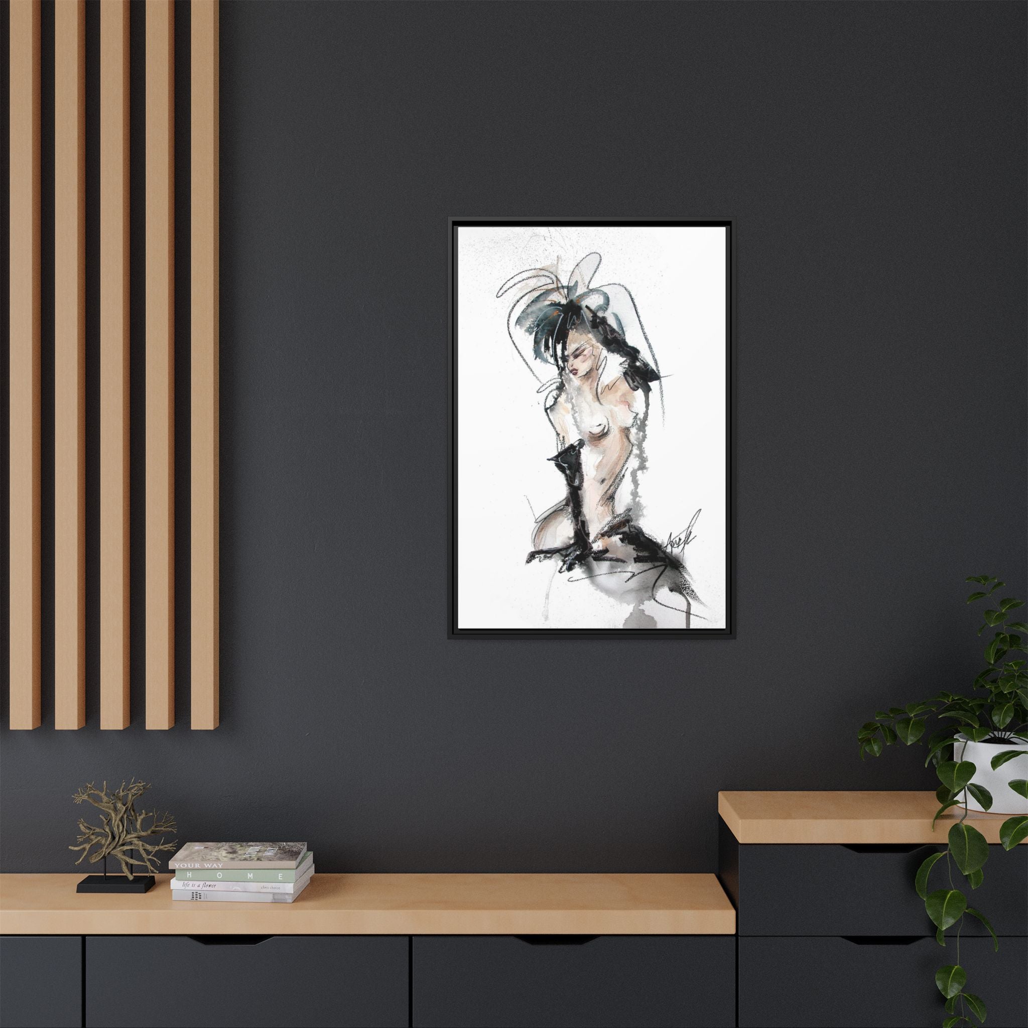 Woman in Black Gloves | Framed Nude Figure Sketch
