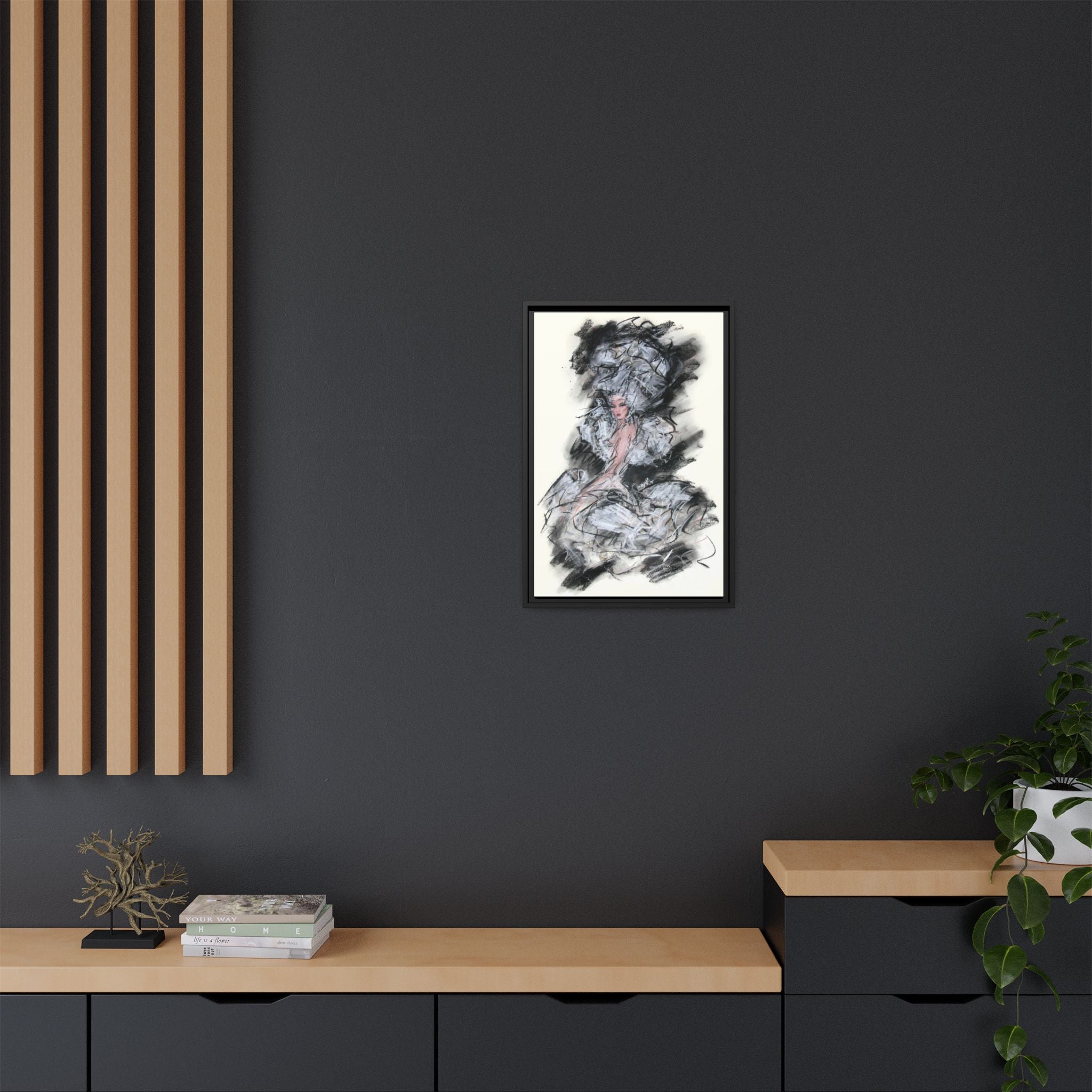 Framed Matte Canvas Art - Fashion Sketch Ballerina Illustration