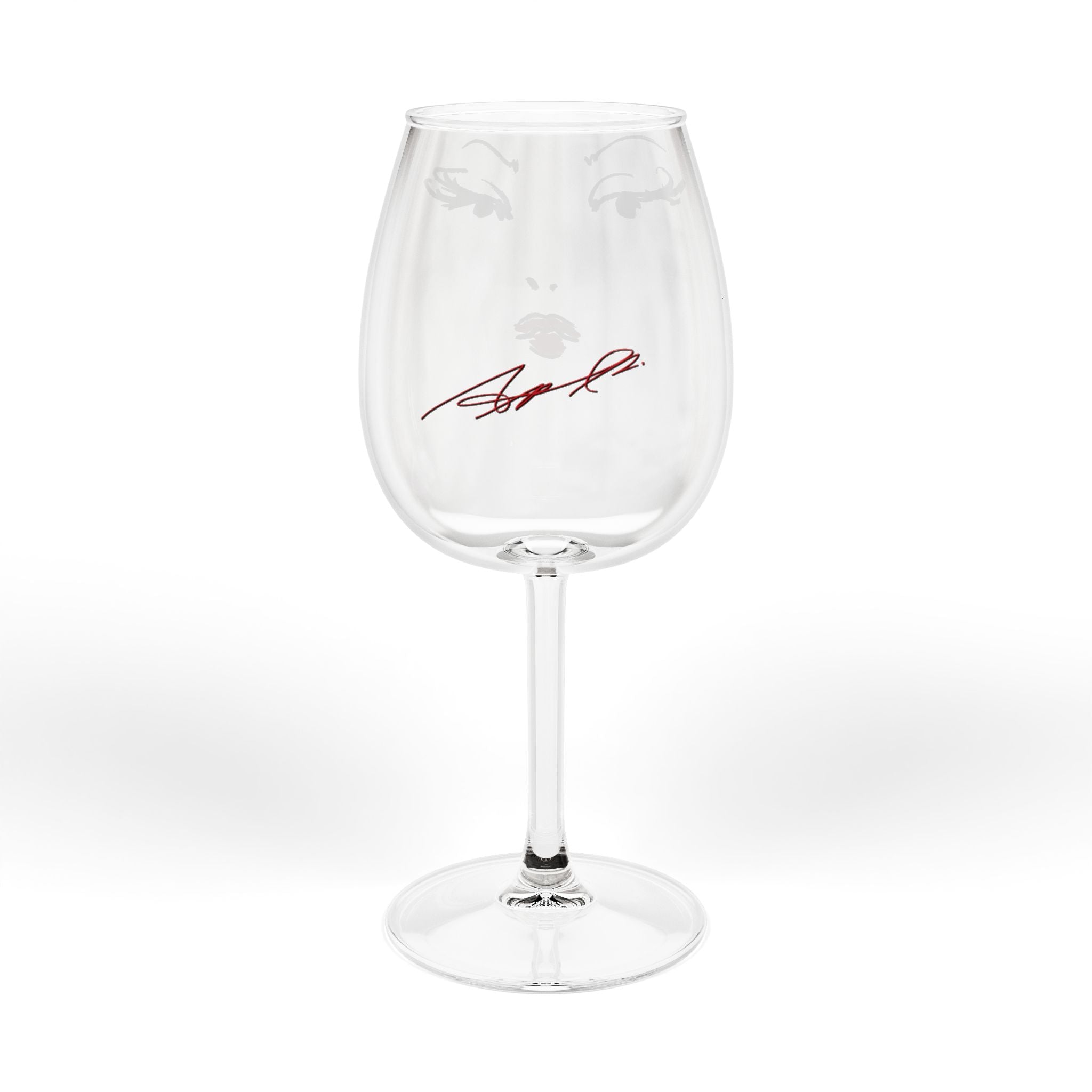 12oz Wine Glass with Elegant Painted Face Design — Red Lip & Eyelash Stemware