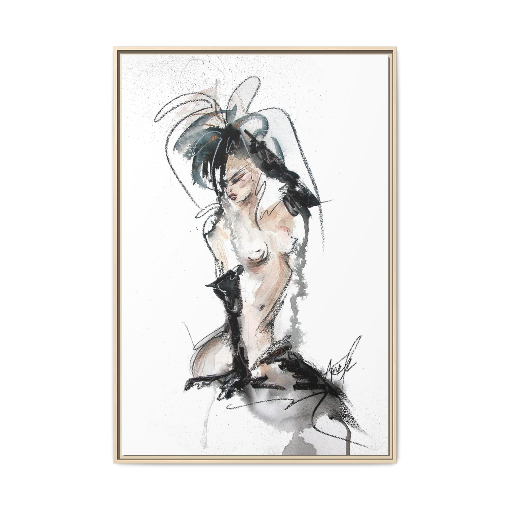 Woman in Black Gloves | Framed Nude Figure Sketch
