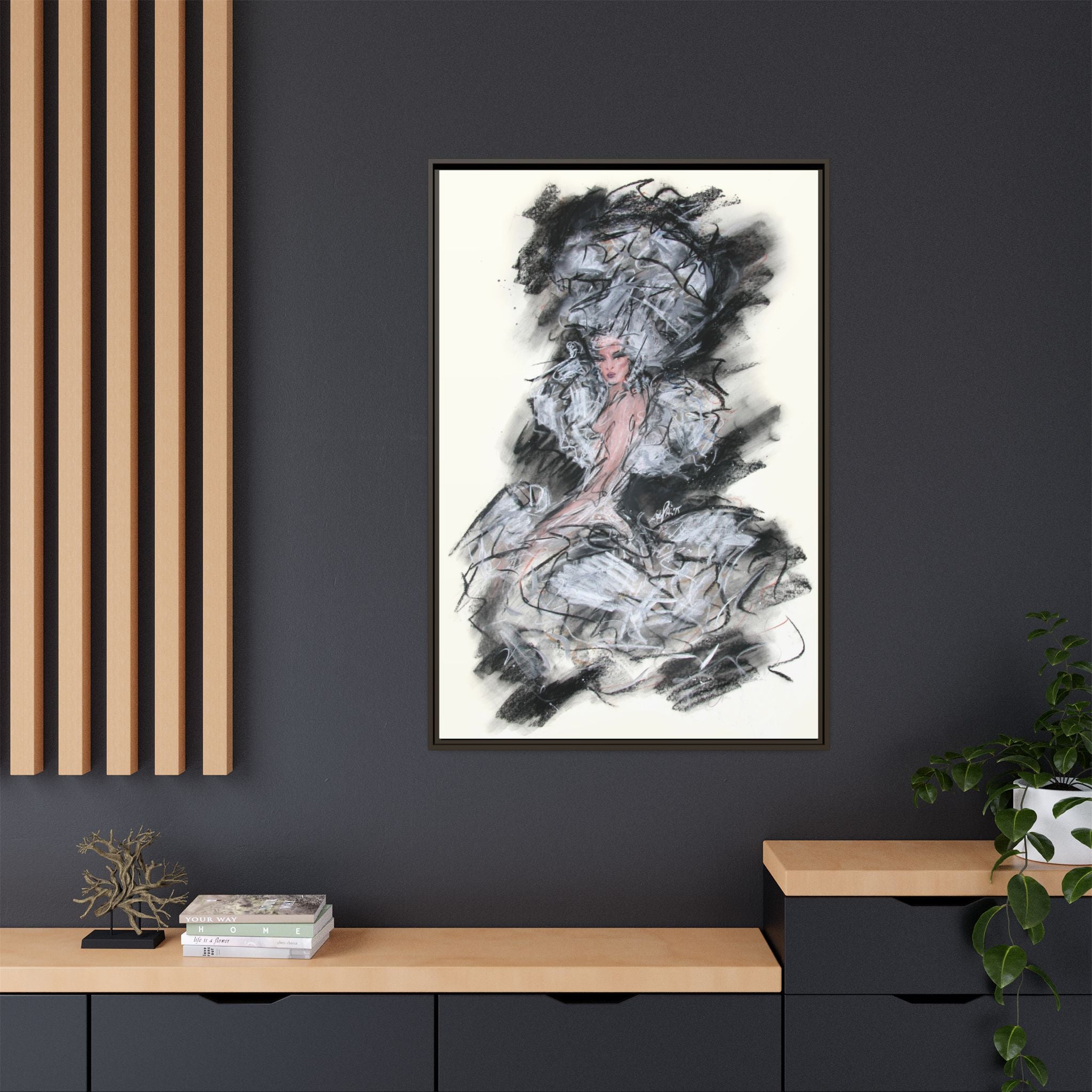 Framed Matte Canvas Art - Fashion Sketch Ballerina Illustration