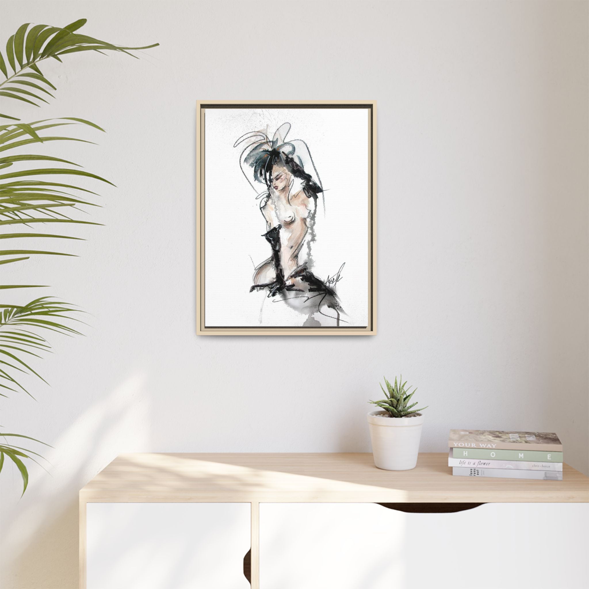 Woman in Black Gloves | Framed Nude Figure Sketch