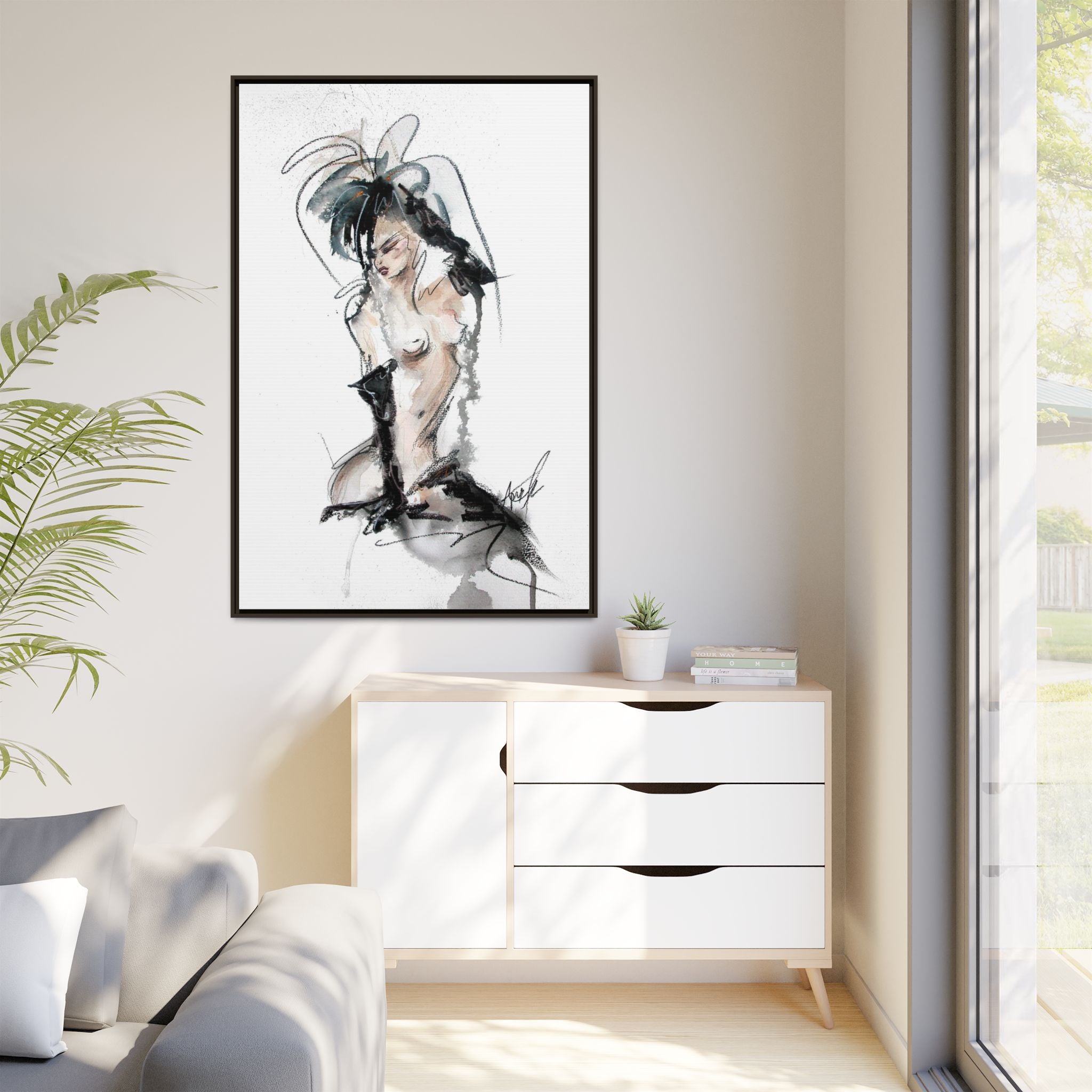 Woman in Black Gloves | Framed Nude Figure Sketch