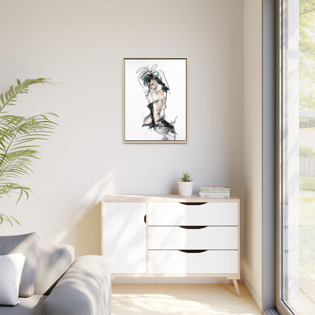 Woman in Black Gloves | Framed Nude Figure Sketch