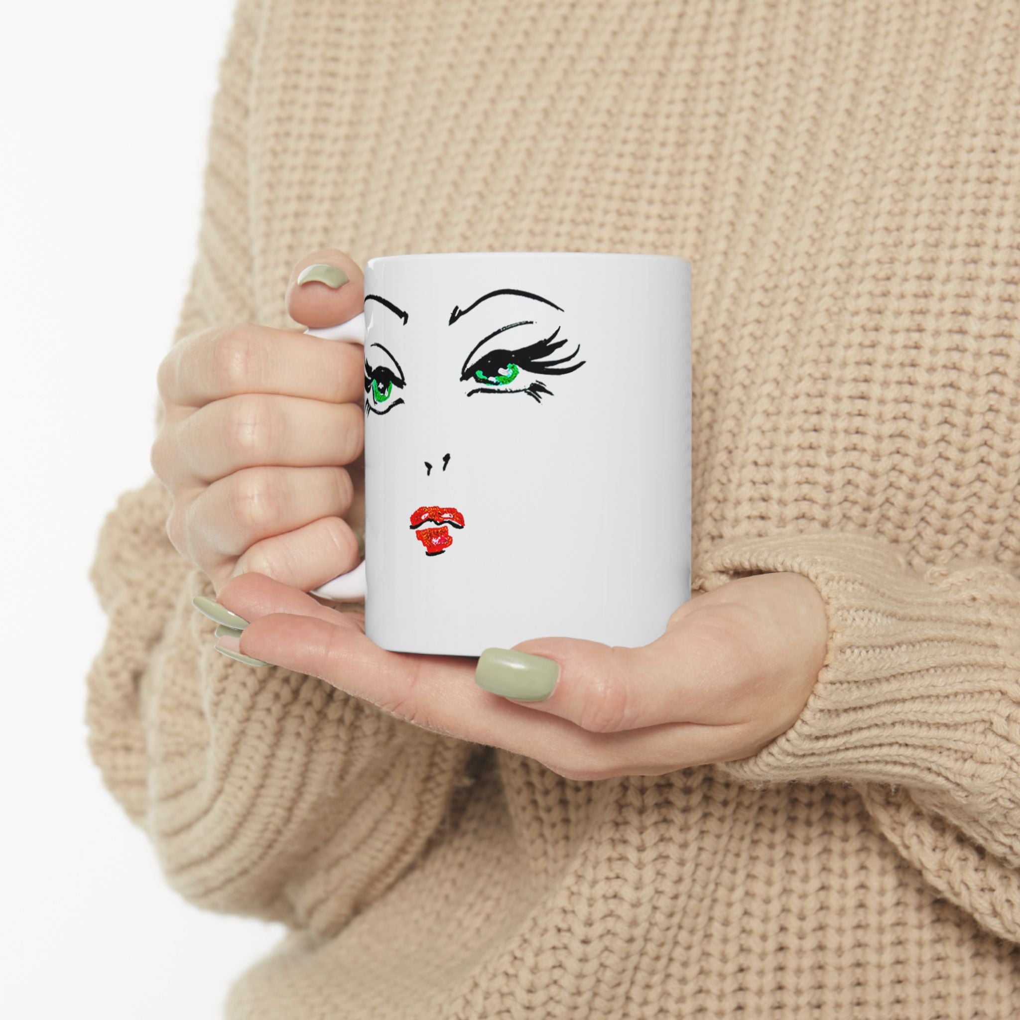 Green Eye Glam Ceramic Mug – Stylish Makeup Lover Coffee Cup (11oz, 15oz)