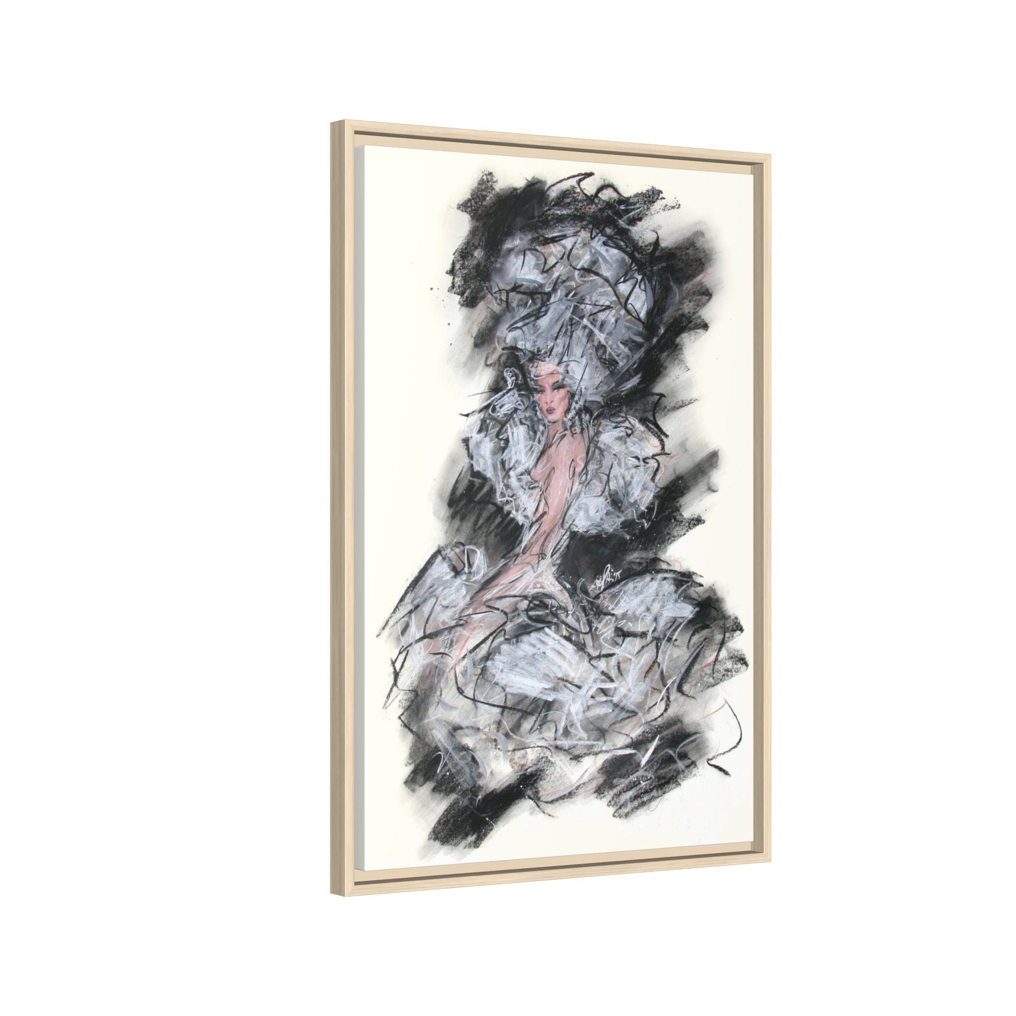 Framed Matte Canvas Art - Fashion Sketch Ballerina Illustration