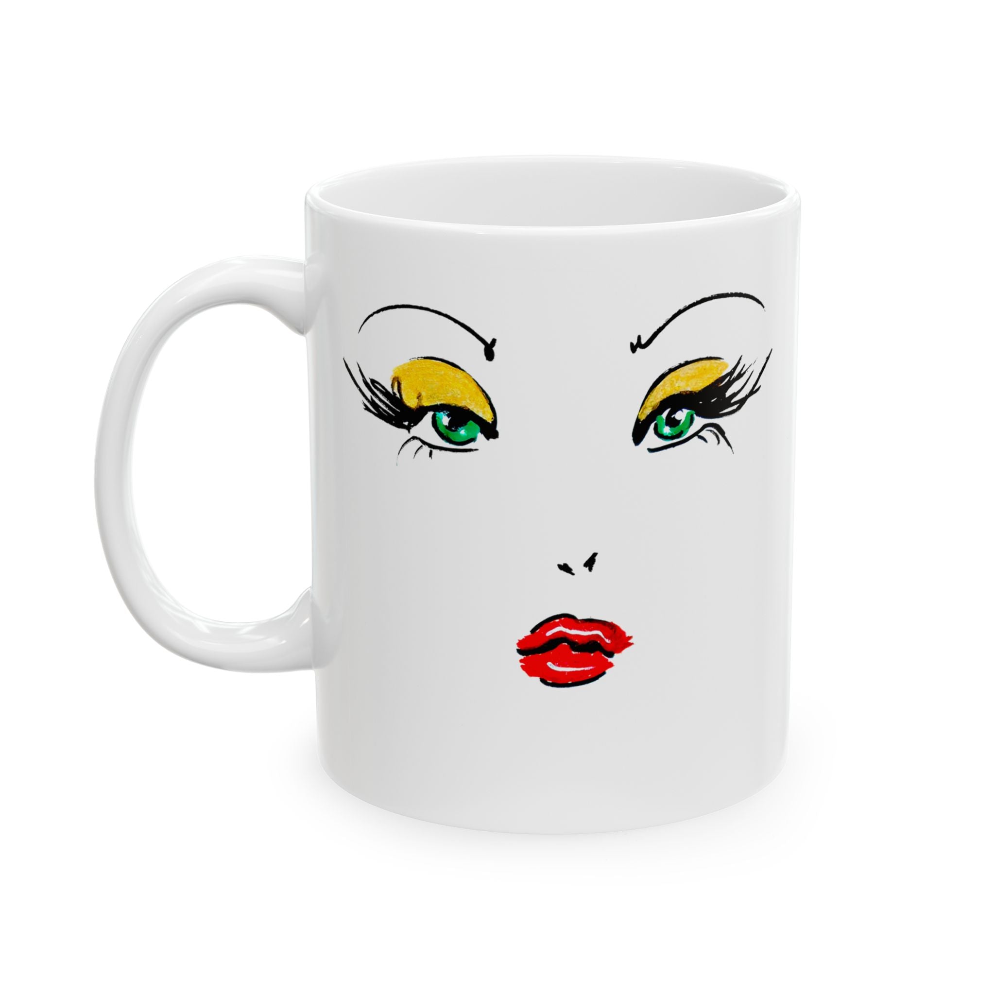Eye & Lips Art Ceramic Mug — Minimalist Fashion Face Coffee Cup (11oz, 15oz)