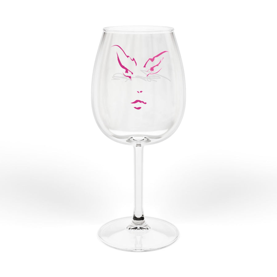 12oz Wine Glass with Pink Masquerade Mask Face Design — Elegant Party & Gift Glassware