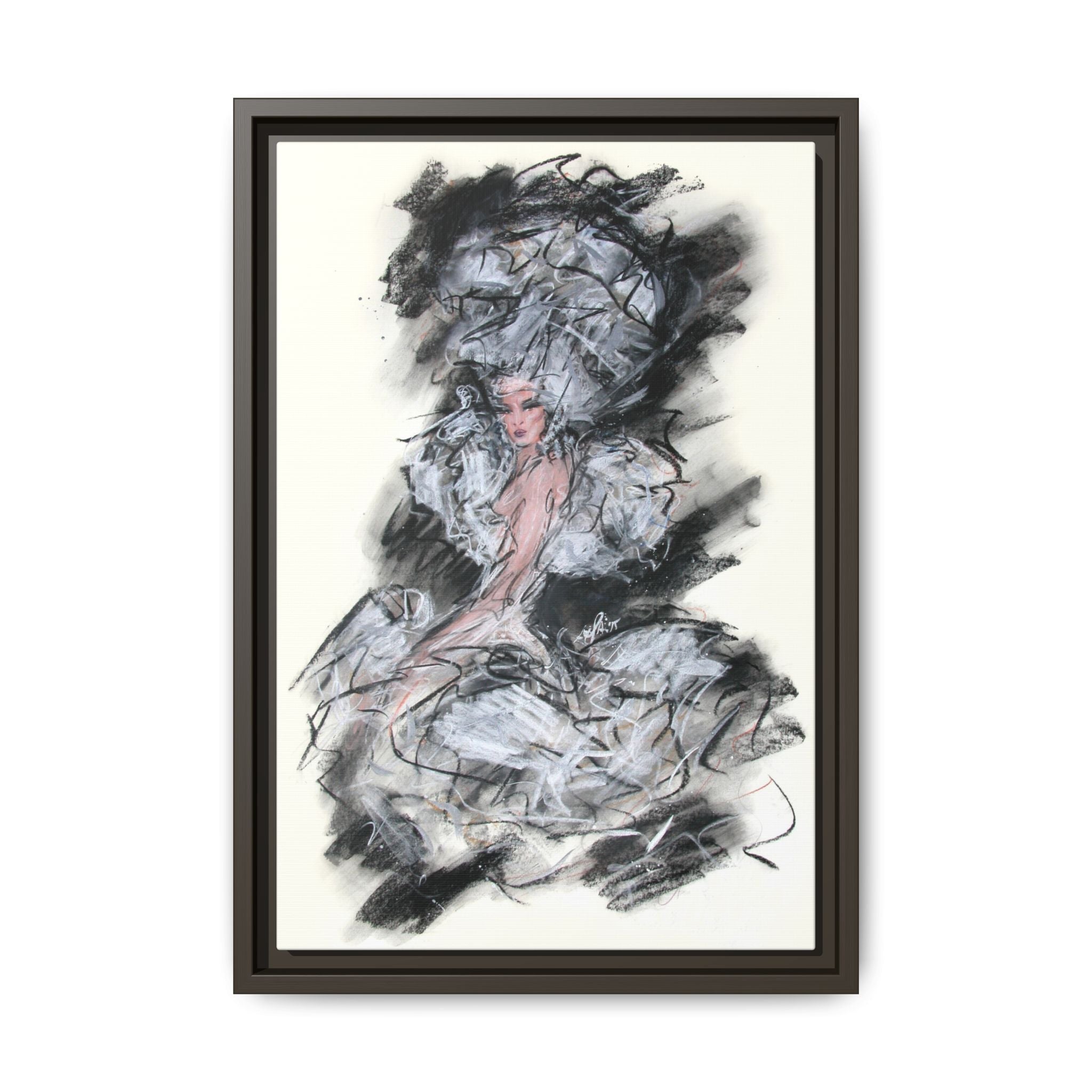 Framed Matte Canvas Art - Fashion Sketch Ballerina Illustration