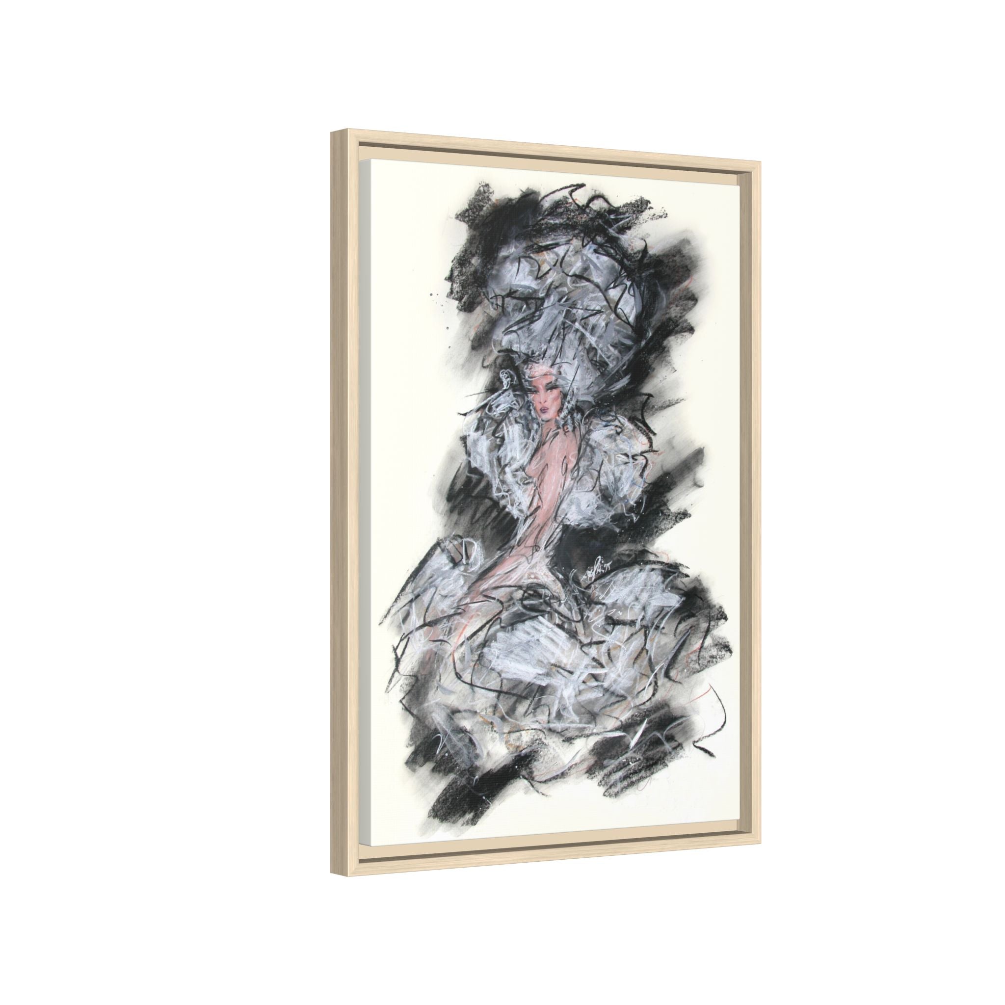 Framed Matte Canvas Art - Fashion Sketch Ballerina Illustration