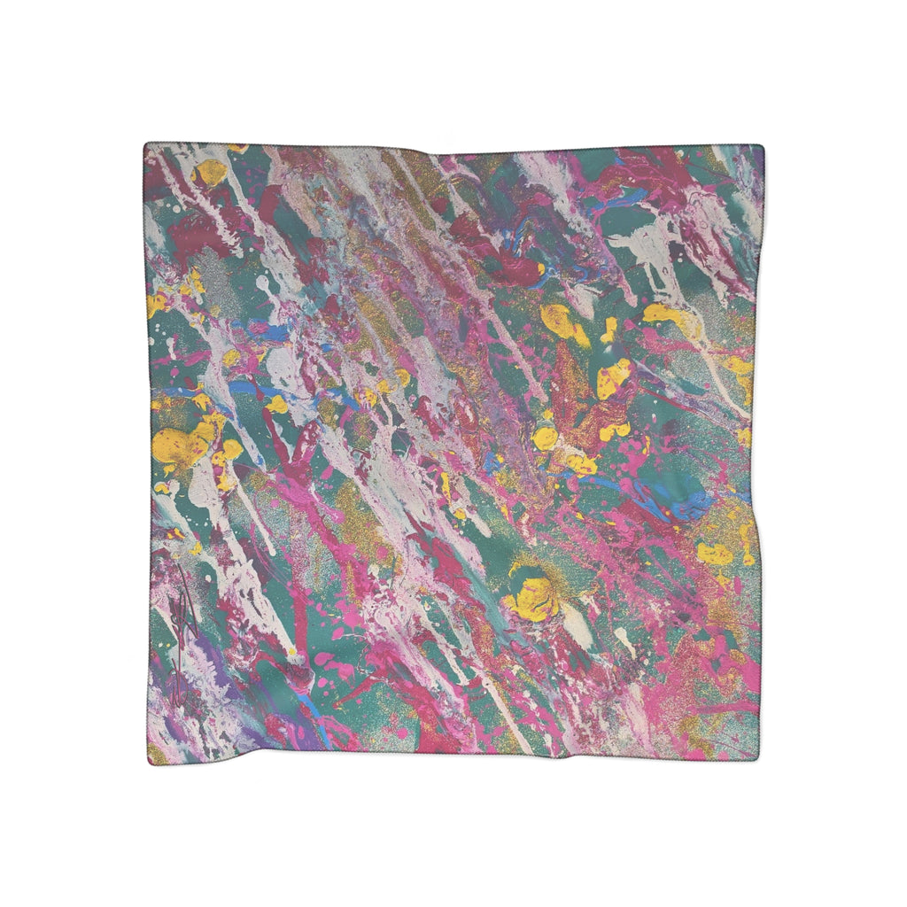 Abstract Watercolor Silk-Feel Scarf — Pink Teal Artistic Print