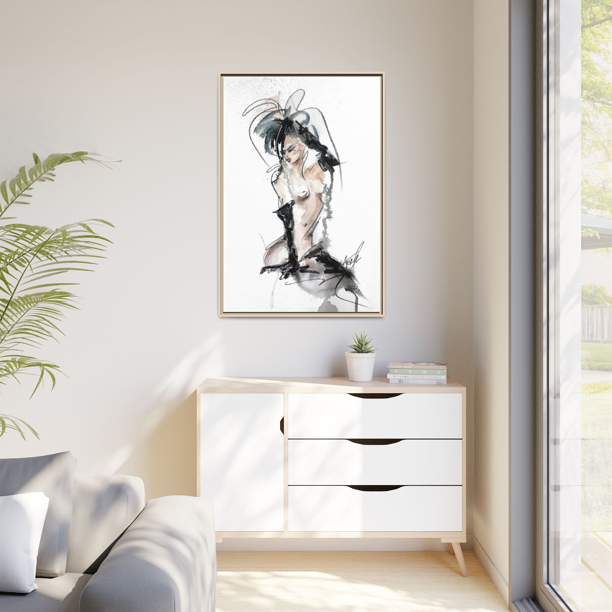 Woman in Black Gloves | Framed Nude Figure Sketch
