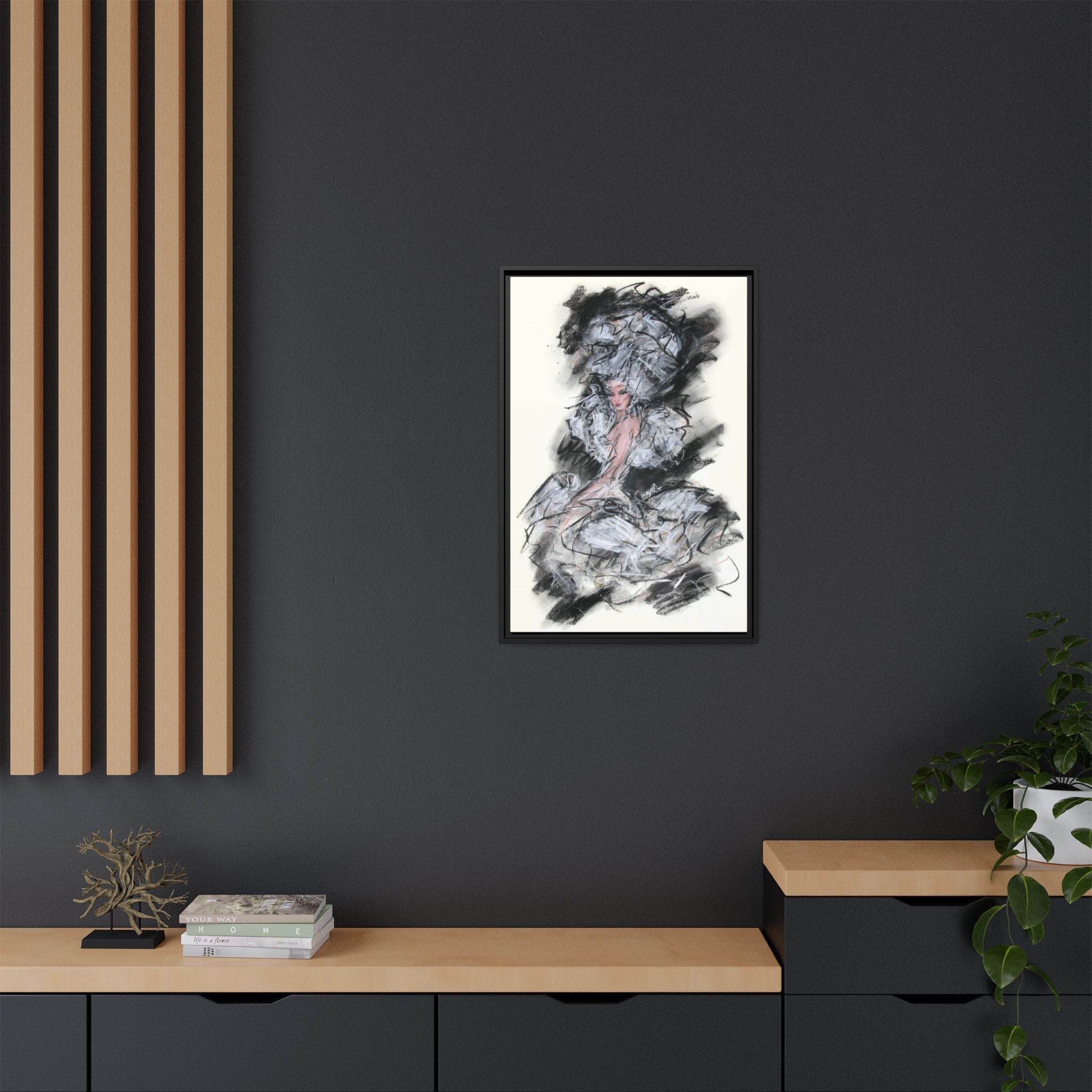 Framed Matte Canvas Art - Fashion Sketch Ballerina Illustration