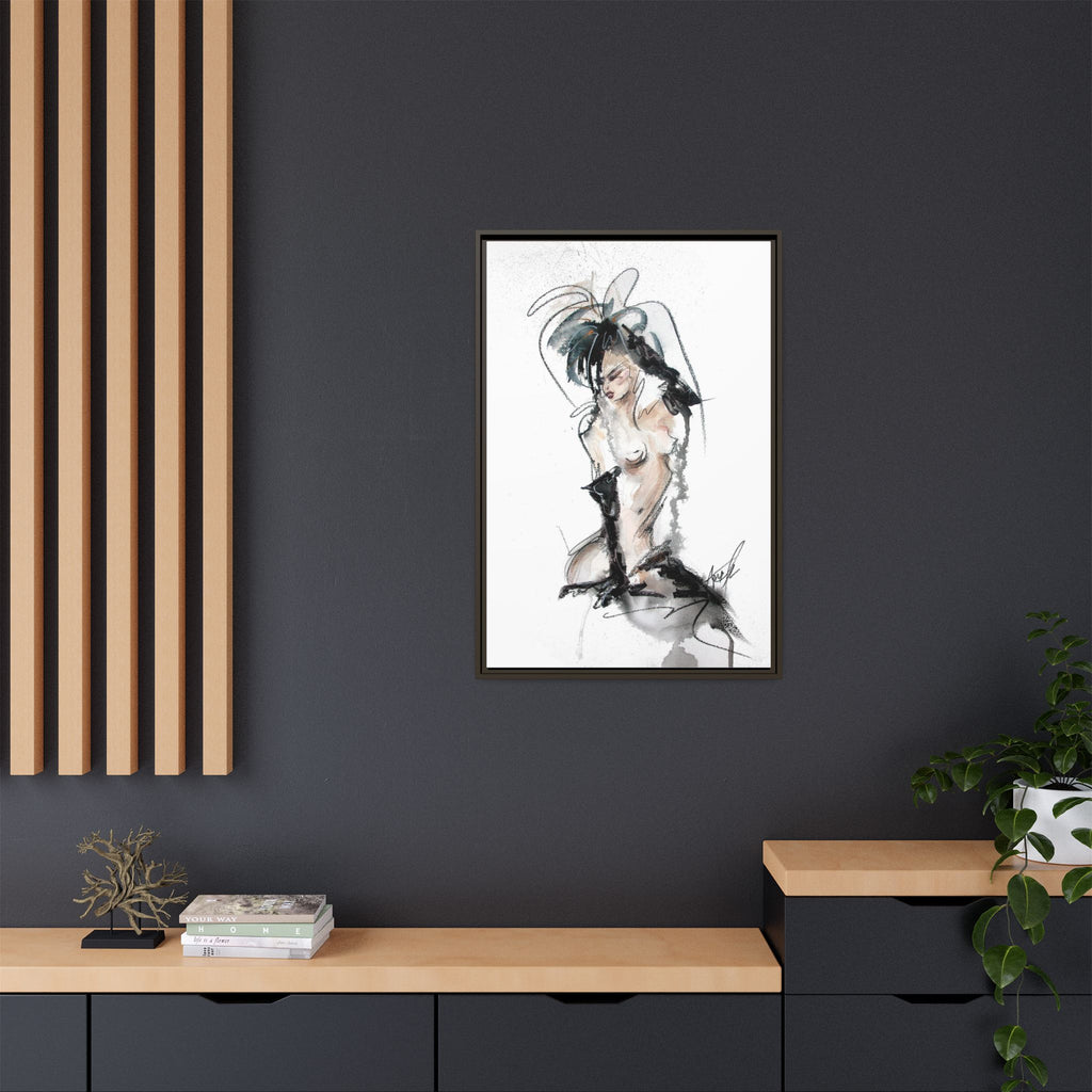 Woman in Black Gloves | Framed Nude Figure Sketch