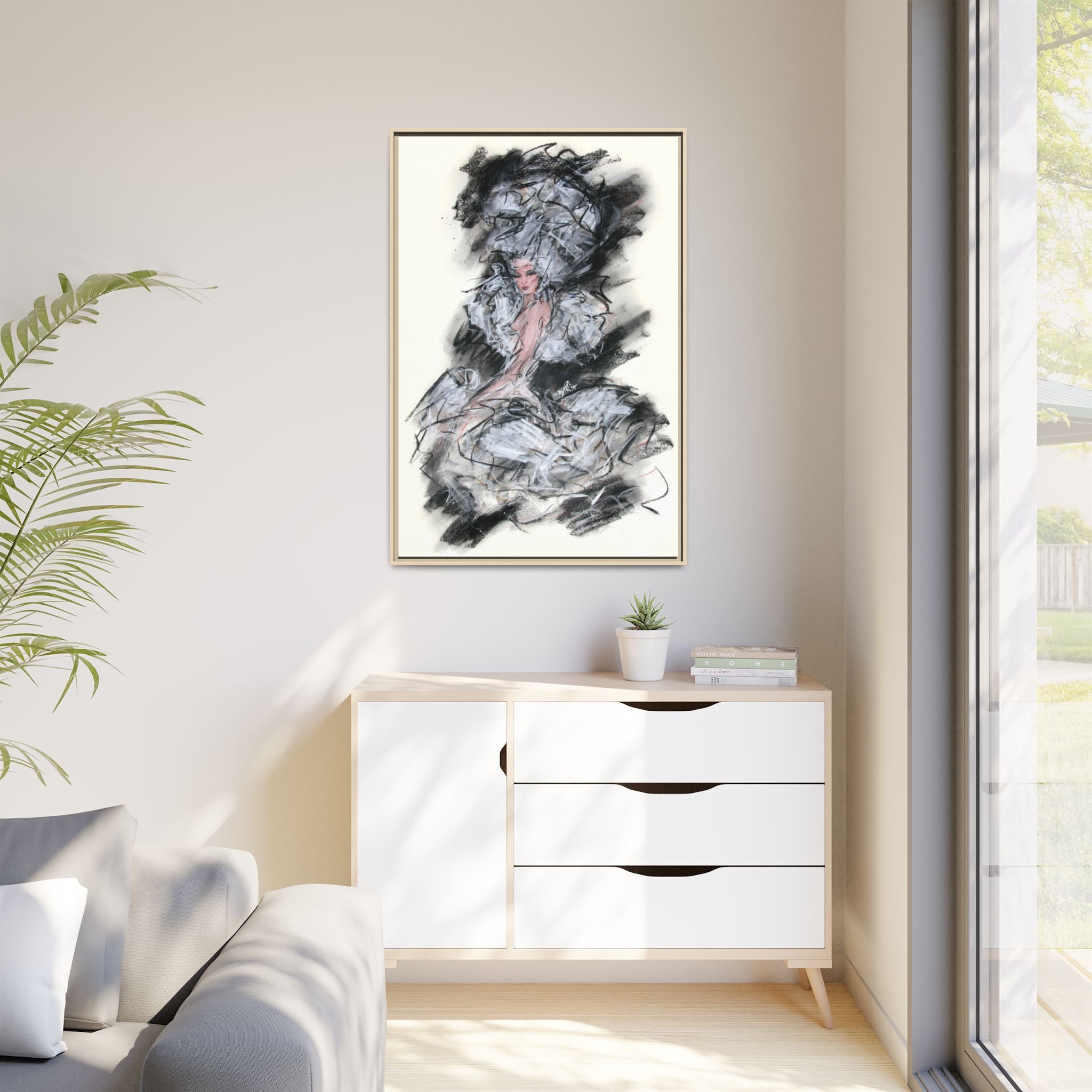 Framed Matte Canvas Art - Fashion Sketch Ballerina Illustration