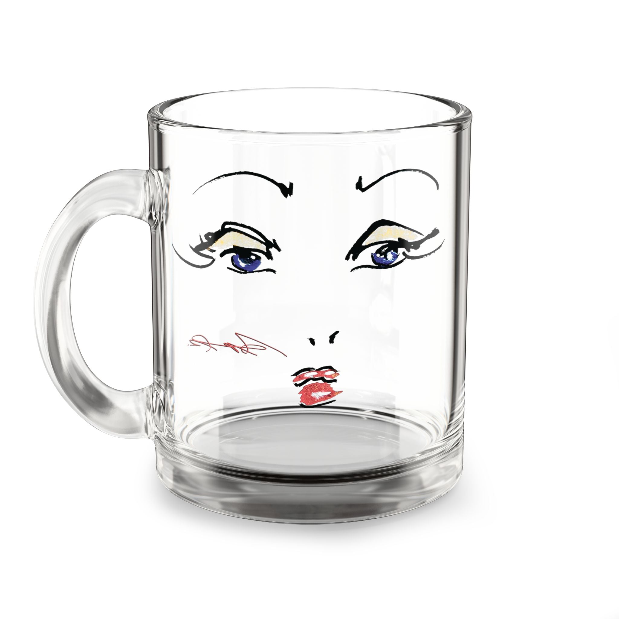 Minimalist Face Sketch Glass Mug | 10oz Clear Coffee Cup