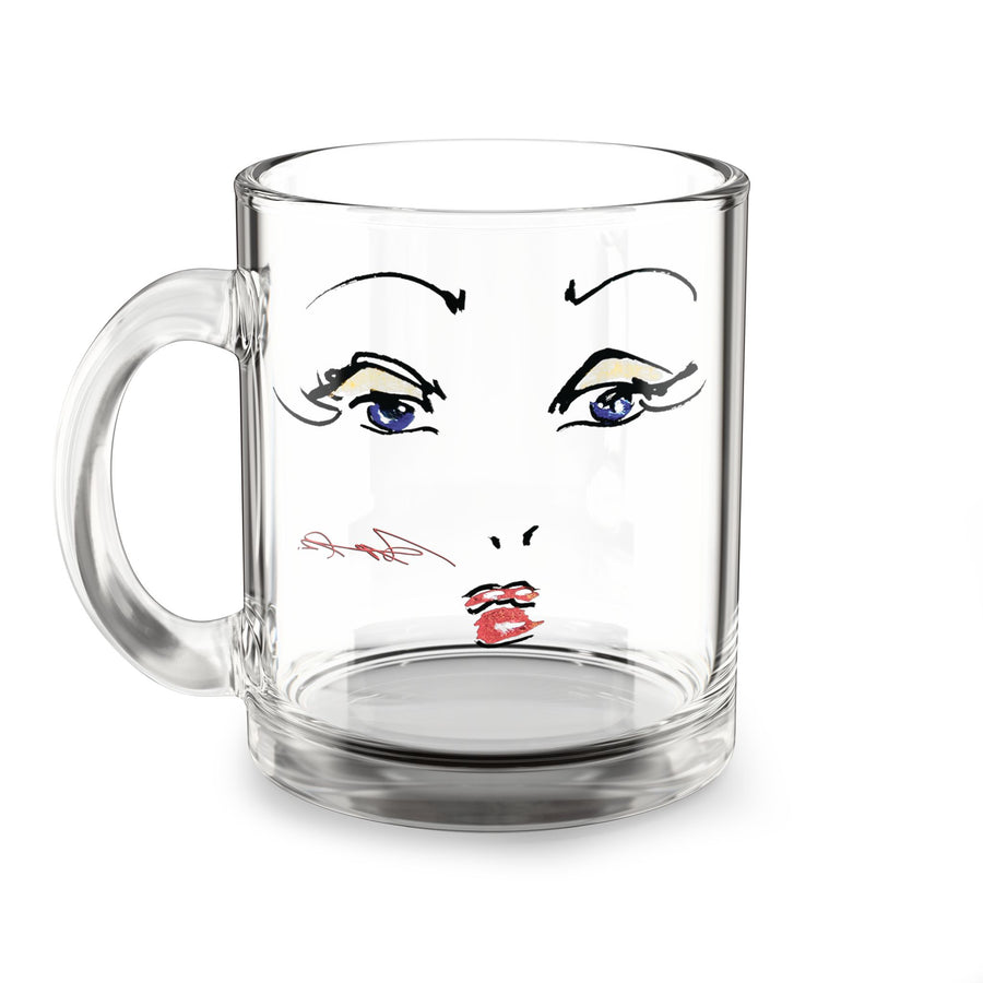 Minimalist Face Sketch Glass Mug | 10oz Clear Coffee Cup