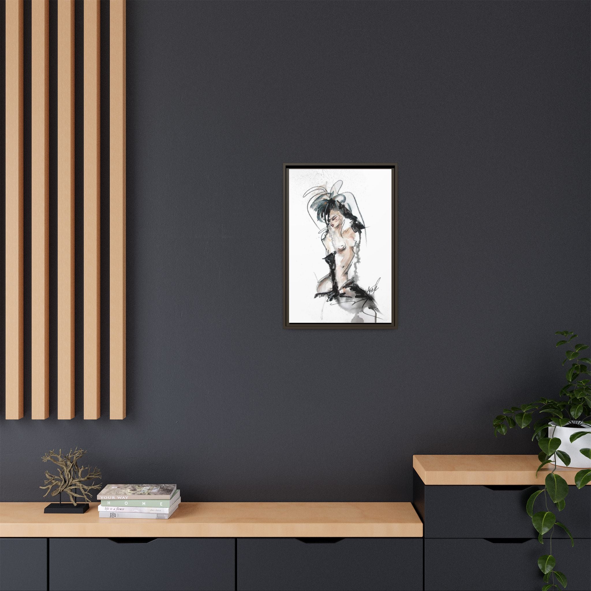 Woman in Black Gloves | Framed Nude Figure Sketch