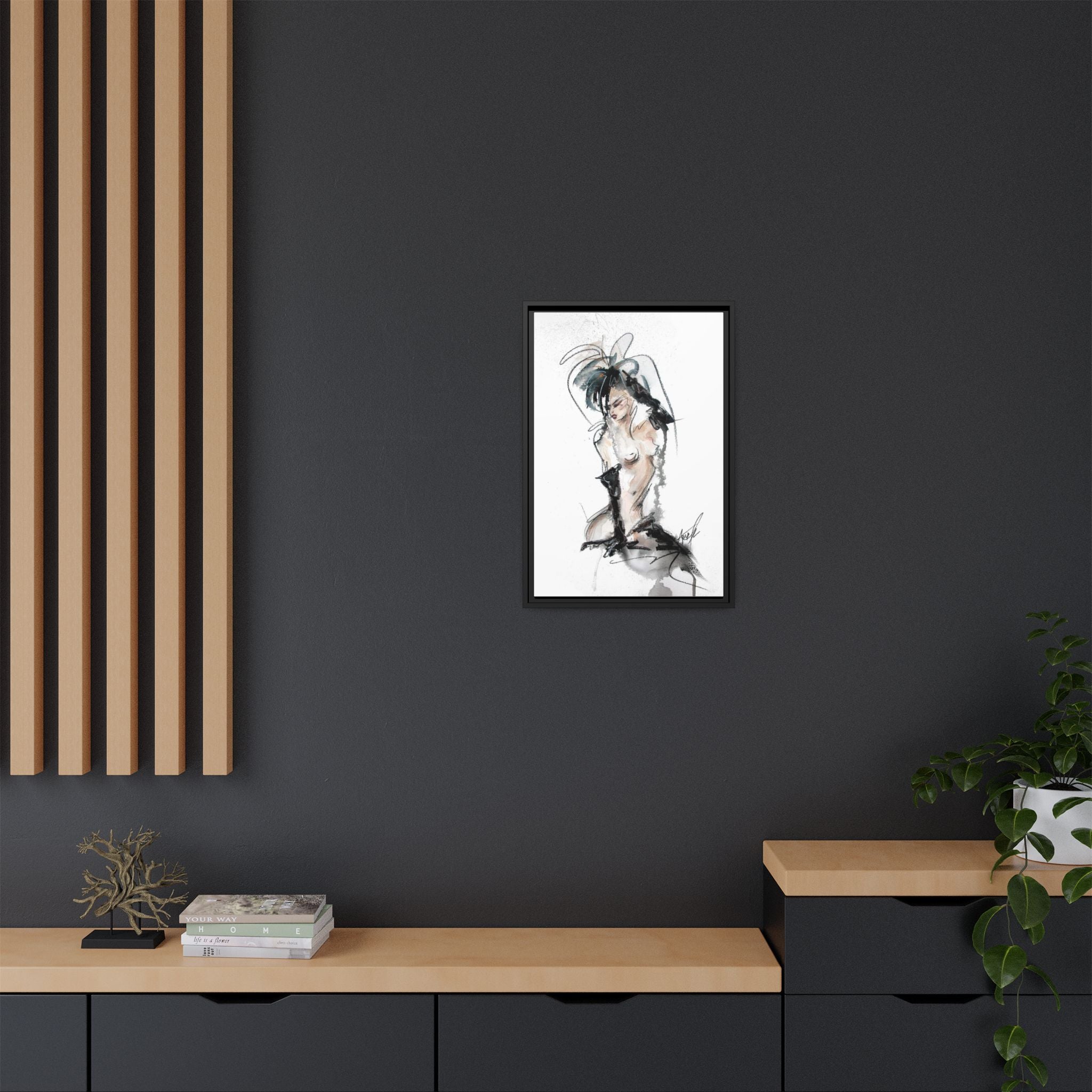 Woman in Black Gloves | Framed Nude Figure Sketch