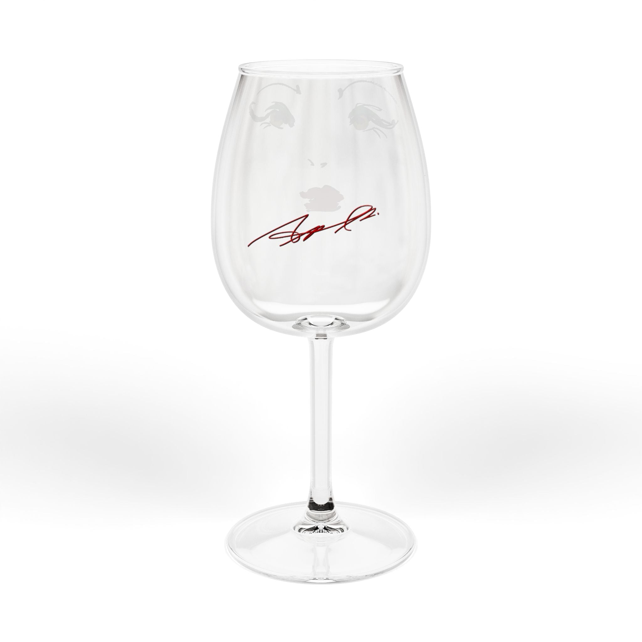 12oz Wine Glass with Glam Face Art – Red Lip & Green Eye Makeup Design
