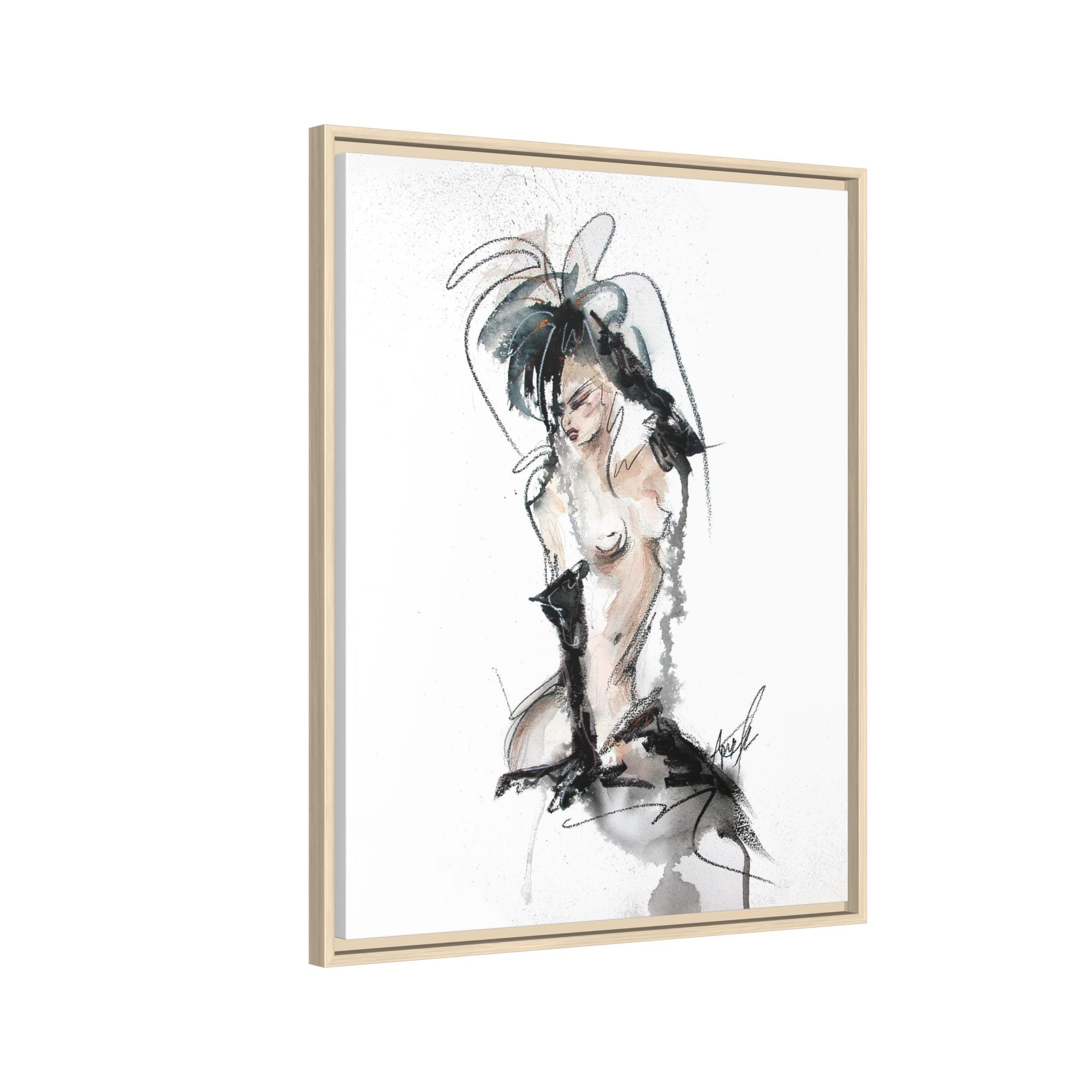 Woman in Black Gloves | Framed Nude Figure Sketch