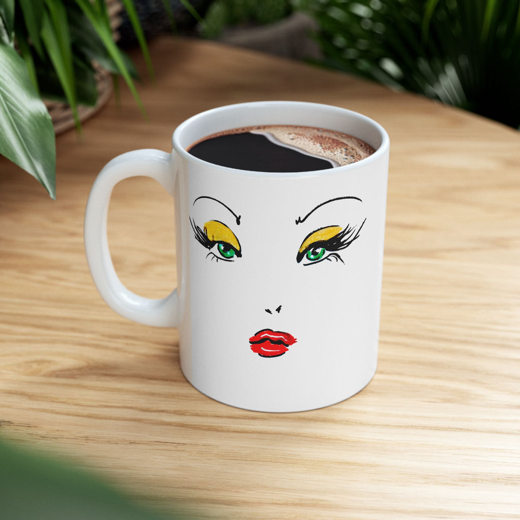 Eye & Lips Art Ceramic Mug — Minimalist Fashion Face Coffee Cup (11oz, 15oz)