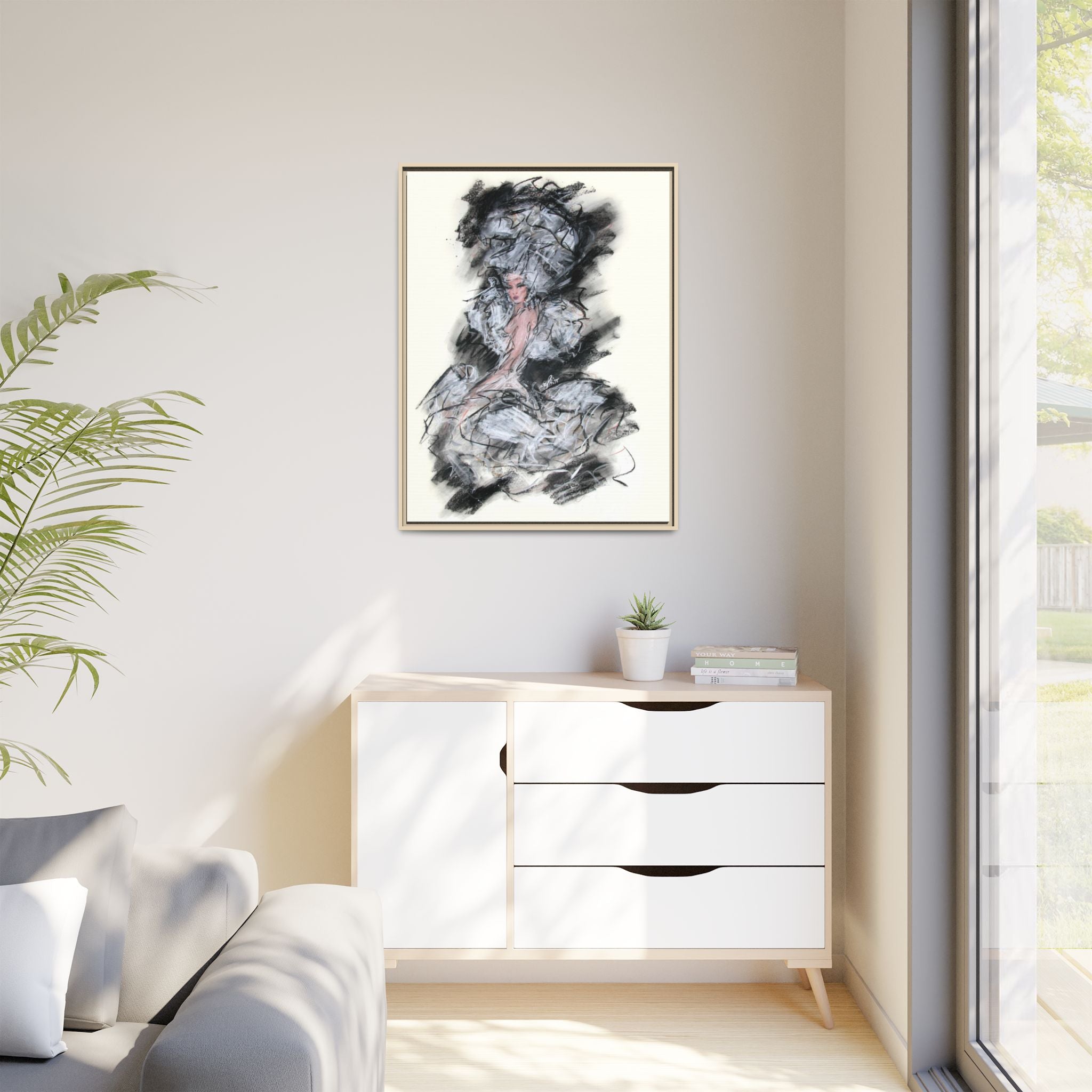 Framed Matte Canvas Art - Fashion Sketch Ballerina Illustration