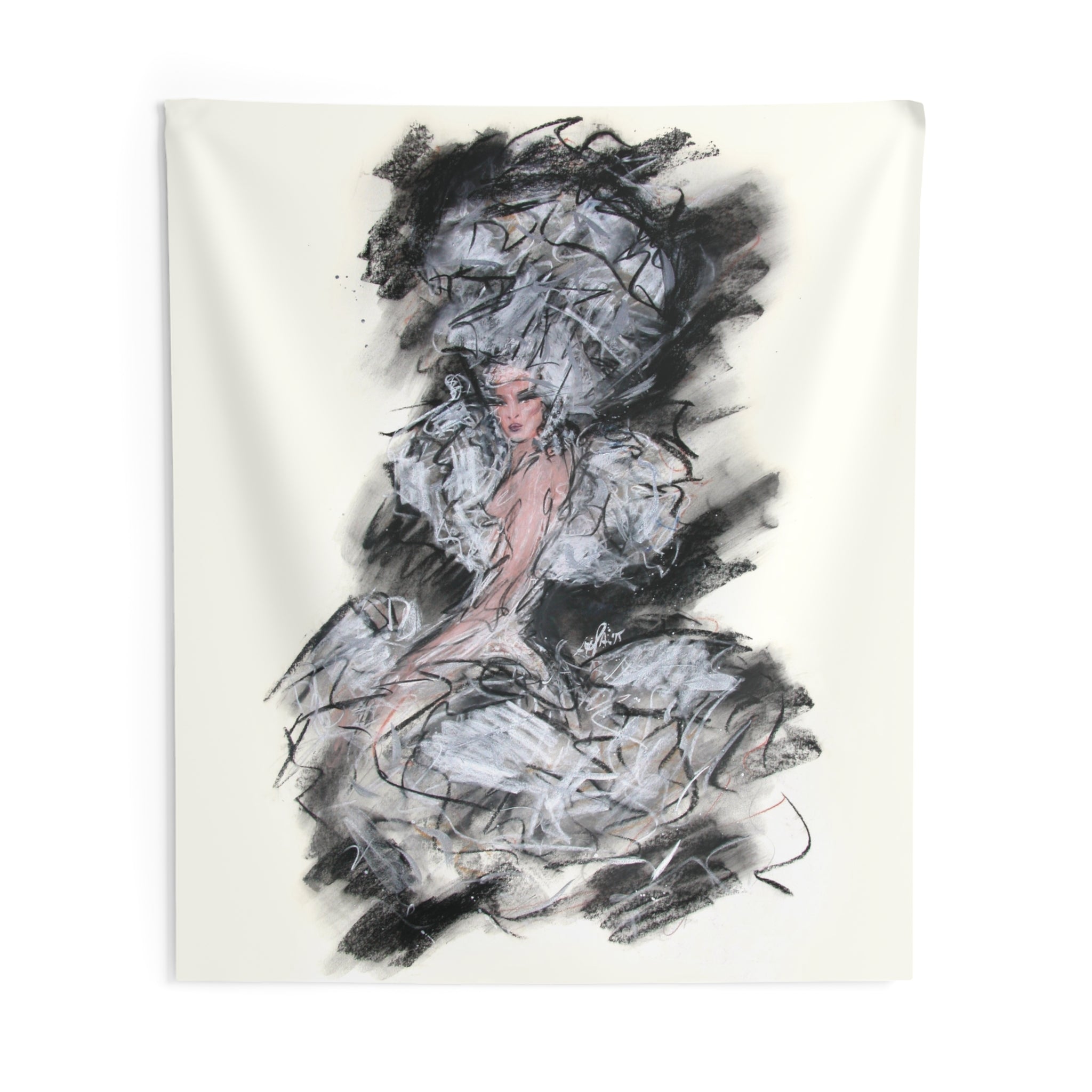 Fashion Illustration Wall Tapestry — Elegant Ballerina Sketch Art