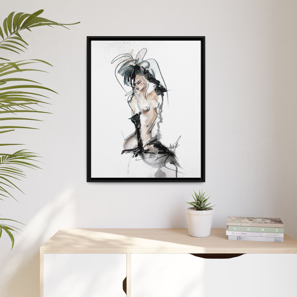 Woman in Black Gloves | Framed Nude Figure Sketch