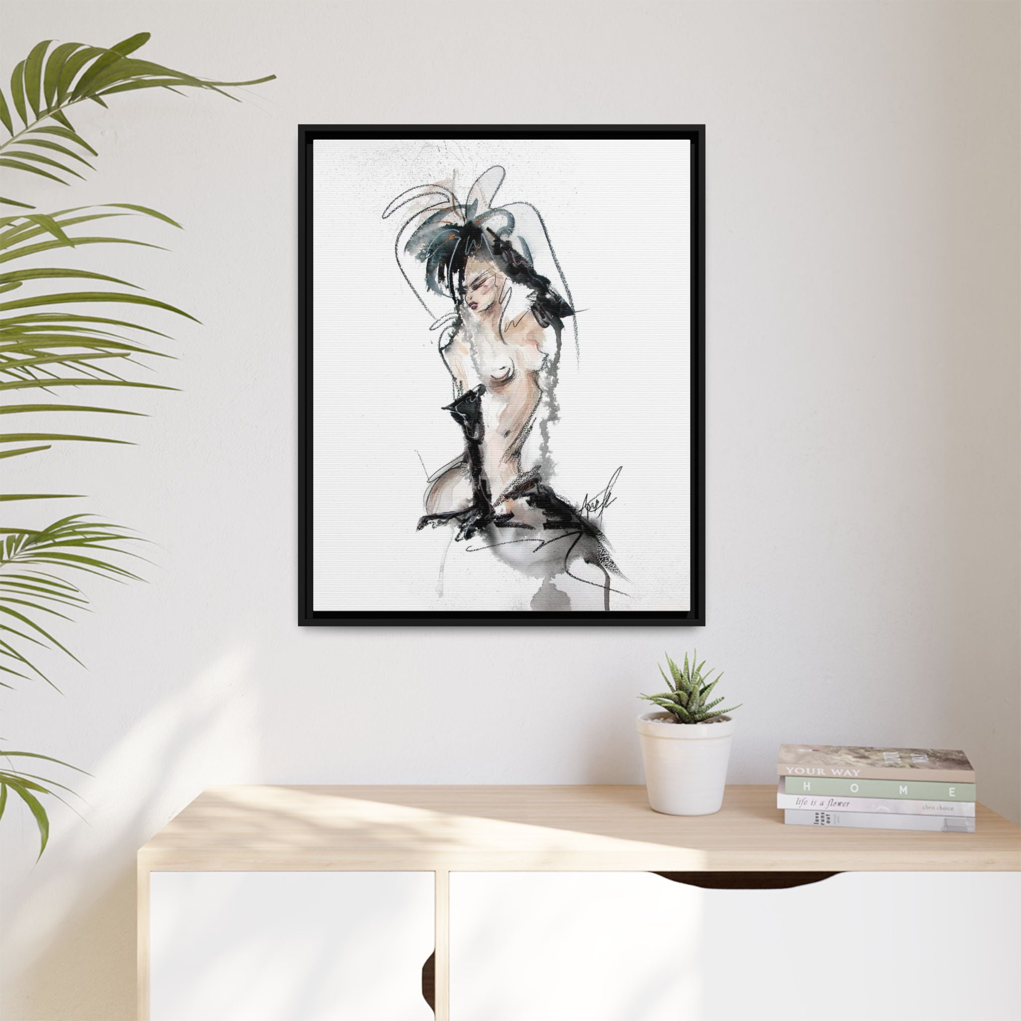 Woman in Black Gloves | Framed Nude Figure Sketch